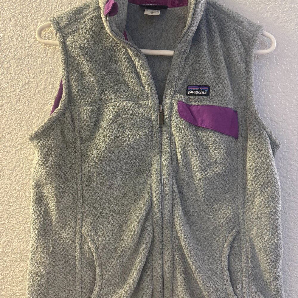 Patagonia Womens Re-Tool Vest M Polartec Fleece Gray Purple Chest Pocket